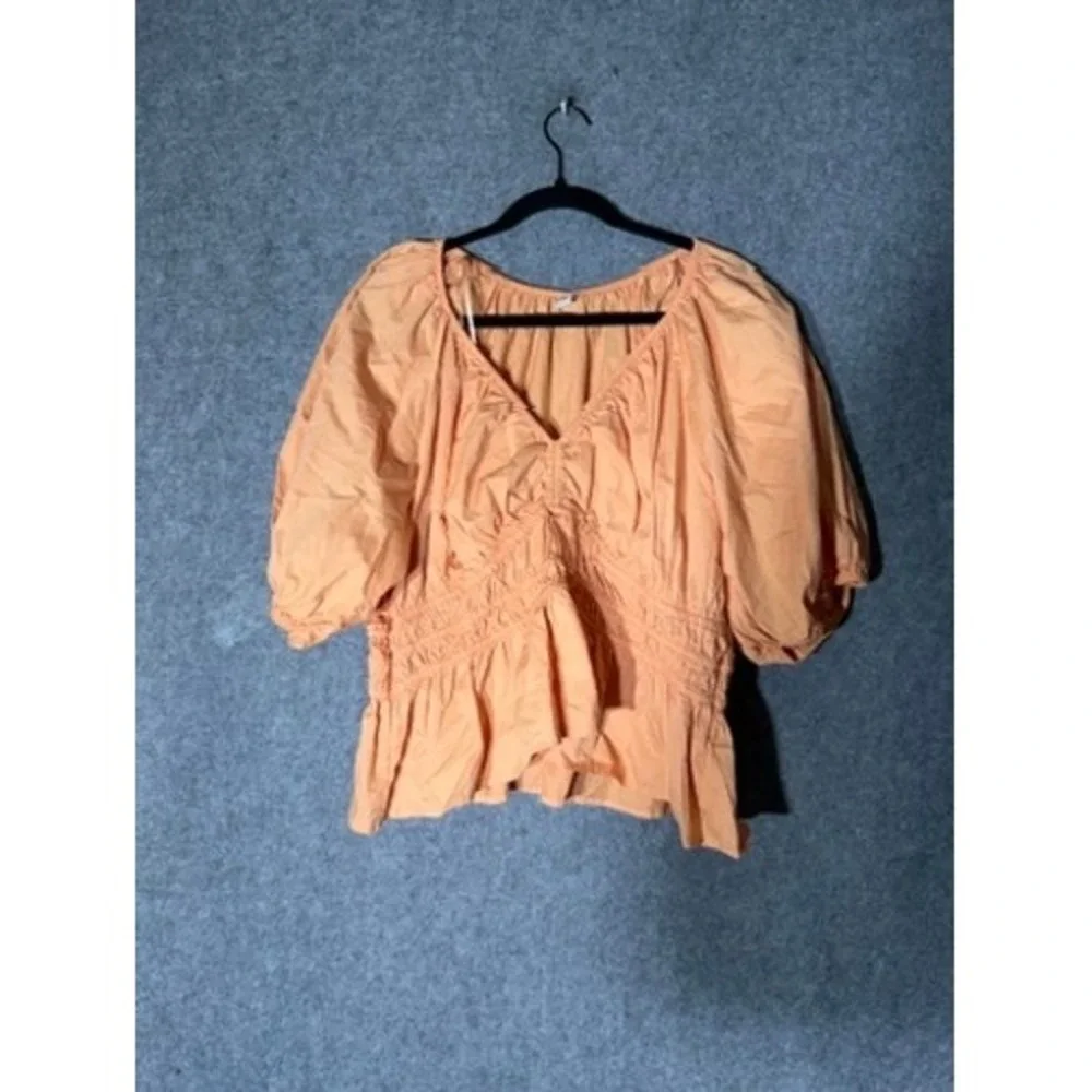 Old Navy Smocked Vee Blossom Petal Top Orange Puff Sleeve Peplum XL 704150-02